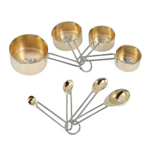 Ensemble de 8 tasses et cuillères doseuses en acier inoxydable avec graduation intégrée, aspect doré
