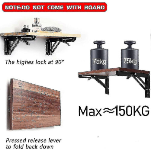 2 Pcs Heavy Duty Folding Shelf Brackets - 16" Metal Collapsible Hinge for DIY Wall Table 1