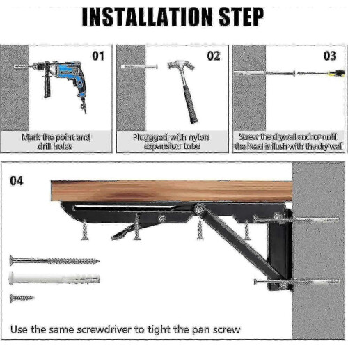 2 Pcs Heavy Duty Folding Shelf Brackets - 16" Metal Collapsible Hinge for DIY Wall Table 2