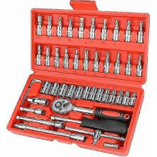 Kit de ferramentas combinadas para serviços automotivos com 46 peças e design de esfera de posicionamento para fácil armazenamento.
