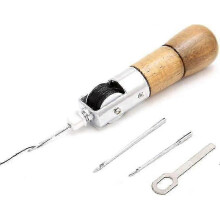 Leather Sewing Awl Kit with Wooden Handle Non-Slip Design Including Threader and Multiple Needles for Tent Canvas Service Tools