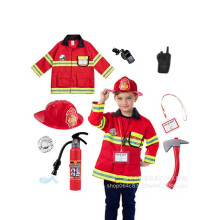 (Red) Kids Firefighter Costume Role Play Outfit Dress Up Party Clothes for Boys Girls with Accessories
