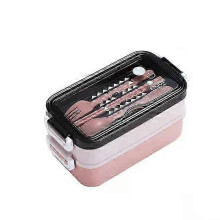 Doppellagige, mikrowellengeeignete Frischhalte-Lunchbox mit Gabel und Löffel, ideal für Picknicks im Freien.