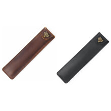 2 Pcs Genuine Leather Pen Pouch Holder Case with Snap Button for Rollerball, Black & Brown