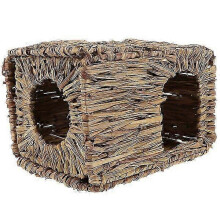 Ninho resistente de palha para animais de estimação, material natural e mastigável, 30,5 x 21,5 x 21,5 cm, ninho de descanso para hamster e coelho.