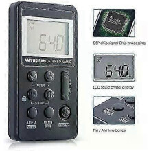 Radio portatile AM/FM a doppia banda, 3,3x2 pollici, ideale per esterni.
