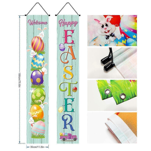 Faixa de Páscoa resistente, placa de porta com coelhinho da Páscoa para decoração de casa, parede interna e externa - verde 1