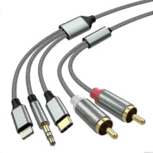 Luotettava 3-in-1-äänikaapeli: Lightning/RCA/USB C - 3,5 mm/RCA autokotiteatteriin, kaiuttimiin (eurooppa)