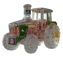 Carafe à whisky en verre fiable avec motif tracteur bleu, rouge et vert pour une décoration de bar de style campagnard