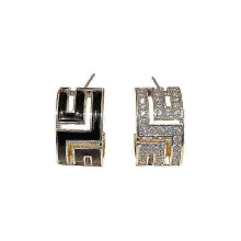 Earrings, Gold Plated Silver Needle Asymmetric Minimalist Geometric C-shaped Hollow Out Zircon Inlaid Alloy
