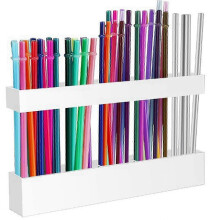 Support de rangement pour pailles en acrylique, réglable, pour portes de placards et réfrigérateurs, avec fixation par ruban adhésif double face.