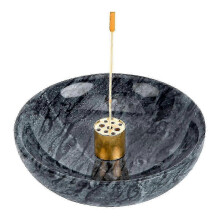 Support à encens robuste en marbre fait main de 11,7 cm (4,6 pouces) avec 9 trous pour bâtonnets, spirales et cônes.
