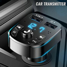 Efficiënte auto Bluetooth 5.0 FM-zender, draadloze handsfree audio-ontvanger, MP3-speler voor in de auto, 2 USB-snelladers voor in de auto