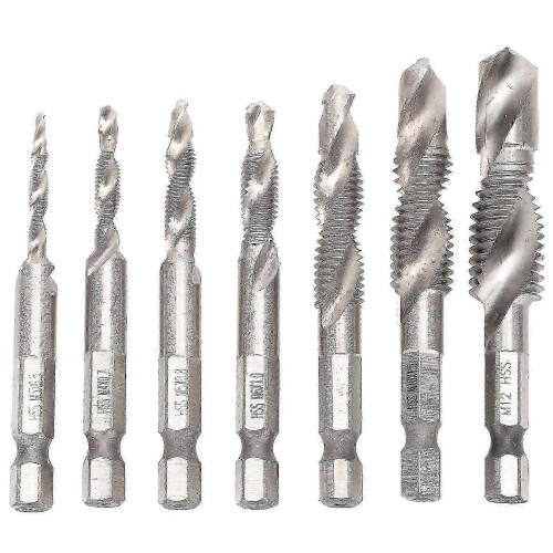 Kit de taraudage métrique à queue hexagonale 1/4" avec encoches hélicoïdales composées intégrées (7 pièces)