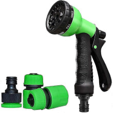 Pistolet d'arrosage à 8 fonctions avec pulvérisateur réglable et kit d'accessoires de raccordement pour tuyau.