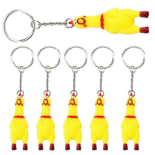 6 Pack Chicken Keychain, Compatible with Mini Rubber Squeeze Chicken Toy