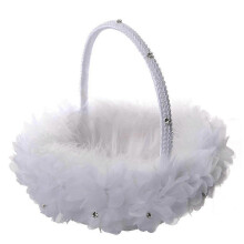 Wedding Flower Girl Basket with Ostrich Fluff & Lace Flowers,9 Inch by 9.4inch