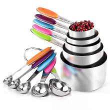 Ensemble de 10 tasses et cuillères à mesurer fiables en acier inoxydable 18/8 avec poignée renforcée (multicolore)
