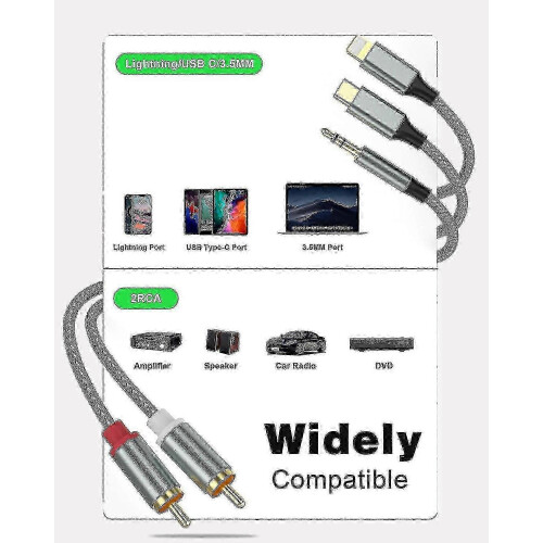 Αξιόπιστο καλώδιο ήχου 3 σε 1: Lightning/rca/usb C σε 3,5mm/rca για Auto Home Theater, ηχεία (Ευρώπη) 1