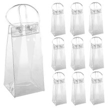 Lot de 10 sacs isothermes transparents en PVC pour bouteilles de vin ou de champagne, avec poignée.