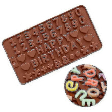 Molde de silicone durável para bolo de aniversário com número, chocolate, fondant, gelatina e cubos de gelo, ideal para alimentos e bebidas.