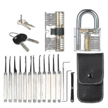 Kit d'outils de crochetage transparent et durable de 15 pièces avec deux cadenas d'entraînement transparents pour serruriers débutants