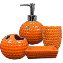 Kit de acessórios para banheiro em cerâmica laranja, confiável, com 4 peças.