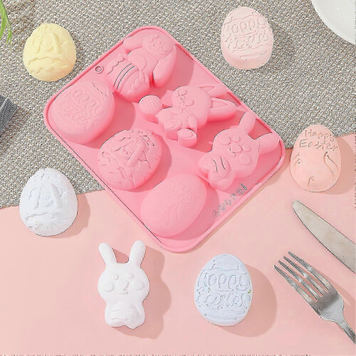 4 Pcs Easter Chocolate Mold 6 Grids Bunny Shape Non-Stick Silicone Cake Mold Baking Chocolates 2