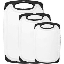 Ensemble de 3 planches à découper de cuisine avec rainures pour le jus, poignées ergonomiques, non poreuse, noire
