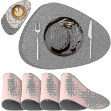 Ensemble robuste de 4 pièces : set de table et sous-verre lavables, rose et gris, antidérapants et imperméables, double face.