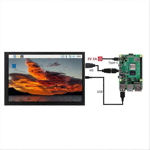 Monitor touchscreen durável de 10,1 polegadas com capa para Raspberry Pi 5/4B/3B IPS 1280x800 Compatível com vários 1
