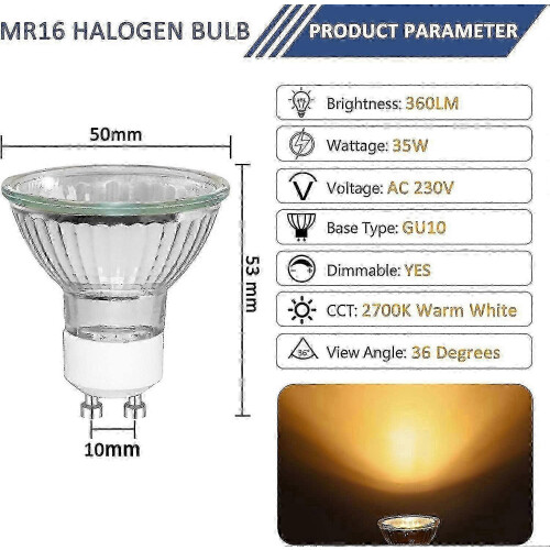 Efficient Gu10 35w Halogen Reflector Bulbs, Dimmable Spotlight,warm White 2700k 8PCS 1
