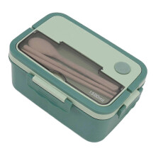 Betrouwbare, hittebestendige plastic lunchbox van 1500 ml, draagbare lunchbox met eetstokjes en lepel voor studenten. Matcha-lunchbox