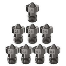 8-delige set gehard stalen V6-sproeiers voor 3D-printers (V6 hotend extruder) met diameters van 0,4 mm, 0,6 mm en 0,8 mm voor I3.