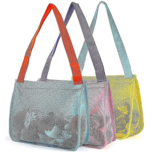Efficient 3 Pack Mesh Beach Sack for Kids with Shell Collecting Features