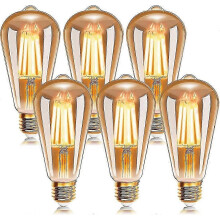 Kit com 6 lâmpadas LED de filamento E27 ST64 duráveis, 6W, 2200K amarelo quente, estilo vintage Edison, 540lm (equivalente a 48W).