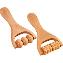 Rouleau de massage manuel en bois : 2 rouleaux musculaires pour le visage et le corps, massage anti-cellulite, points de tension, taille et cuisses.