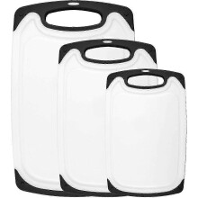 Planche à découper de cuisine (kit de 3 pièces - rainures à jus avec poignées ergonomiques, non poreuse (noire))