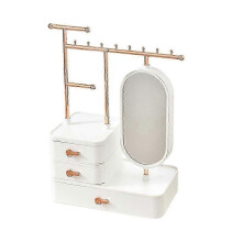 Sieradendoos met spiegel en lade, opbergdoos voor oorbellen, armbanden, kettingen en haaraccessoires - C