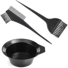 Haarkleuringsaccessoires: Borstel, dubbelzijdige kleurkam en kom, set van 3 stuks