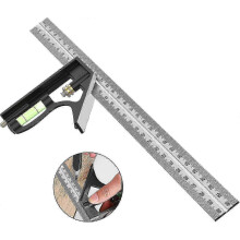Kombinationswinkel, 12'/300 mm Edelstahl-Kombinationswinkel, Schreinerzubehör, 45/90-Grad-Lineal mit Wasserwaage für