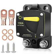 150Amp Circuit Breaker W/Manual Reset Switch DC 12-48V High Amperage,W/Wire Lugs Copper Washer for Auto Audio RV Marine