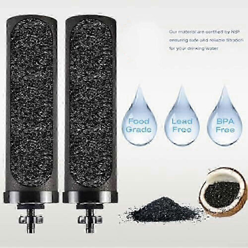 Durable 2 Pack Spare Water Filters, 2.25" X 9.75" Activated Carbon Filter, Black Spare Purification Elements 1