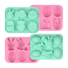 Conjunto de 4 Formas de Silicone Antiaderentes em Formato de Coelho para Chocolate, com 6 Cavidades, Ideais para Bolos e Chocolates de Páscoa.