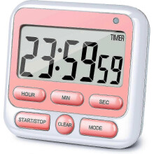 Digitale keukentimer met schakelaar voor stil/luid alarm, 24-uurs klok en alarmgeheugenfunctie.