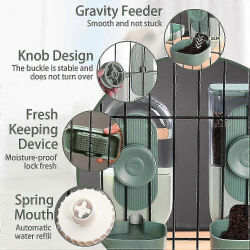 2 Pack Automatic Cat Feeder, Pets Automatic Food Feeder and Waterer Set,Cat Dog Feeder(Green) 1