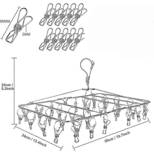 Clothes Drying Rack, 52 Clips Stainless Steel Laundry Drying Rack Folding Hanger 1