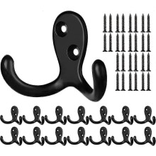 Porte-manteau mural résistant, lot de 14 crochets noirs, crochet double avec 28 vis pour cuisine, chambre et entrée.