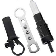 Efficiënte elektrische klinknageltang, klinknagelbooradapter, klinknagelkop met een diameter van 2,4 of 3,2/4,0/4,8 mm en zwarte handgreepsleutel.