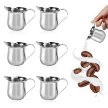 Kaffeekännchen-Set, 90 ml/3 oz, Edelstahl, Milchkännchen, Milchaufschäumkännchen für Kaffee, 6-teilig, kompatibel mit Mini-Kaffeemaschinen